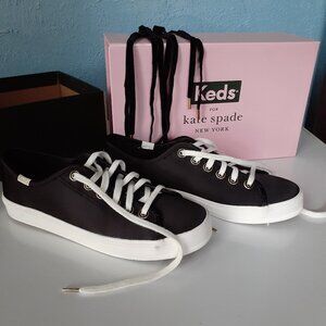 New Keds for Kate Spade NY kickstart satin black sneakers sz 6 1/2M + 2 laces